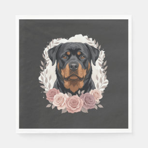Servilleta De Papel retrato de perro Rottweiler floral sublimación