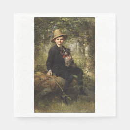 Servilleta De Papel Retrato de un niño con perro en un bosque (Knaus)
