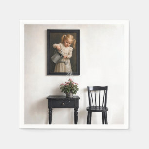 Servilleta De Papel Retrato de una niña regando una planta de interior