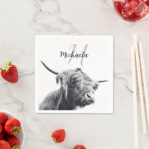 Servilleta De Papel Retrato de vaca Highland monograma inicial blanco 