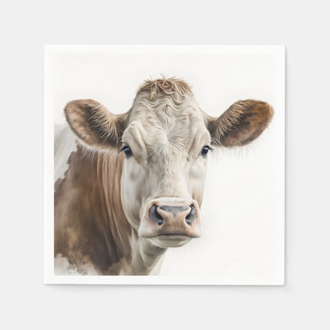 Servilleta De Papel Retrato de Watercolor Hereford Cow (Anverso)
