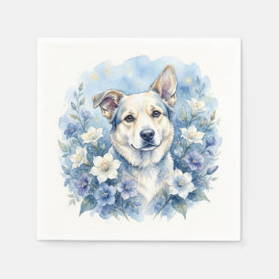 Servilleta De Papel Retrato floral botánico de perro al acuarela