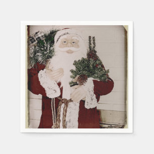 Servilleta De Papel Retrato vintage de Papá Noel de Navidad