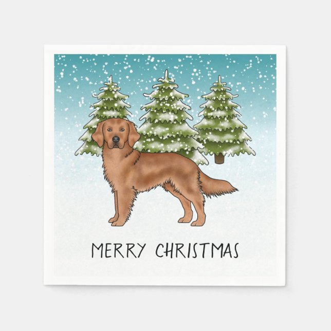 Servilleta De Papel Retriever Dorado Rojo Navidad Invierno Azul (Anverso)