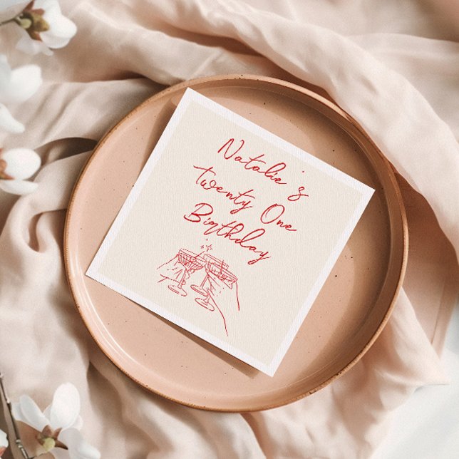 Servilleta De Papel Retro 21ª mano dibujó Martini fiesta de cumpleaños (Subido por el creador)