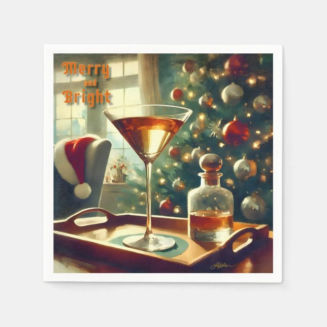 Servilleta De Papel Retro 50s Manhattan Martini Para Santa (Anverso)