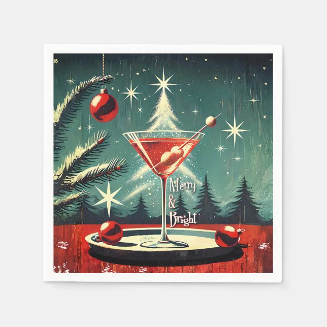 Servilleta De Papel Retro 50s Snow Flurry Christmas Tree Martini (Anverso)