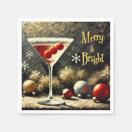 Servilleta De Papel Retro 50s Triple Cranberry Navidad Martini