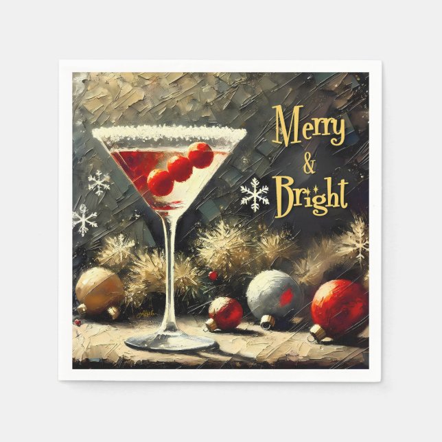 Servilleta De Papel Retro 50s Triple Cranberry Navidad Martini (Anverso)