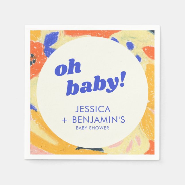 Servilleta De Papel Retro Abstract Botanical Fun Baby Shower Custom (Anverso)