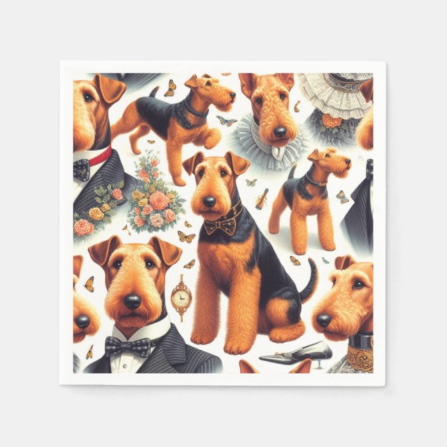 Servilleta De Papel Retro Airedale Terrier Seamless (Anverso)