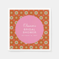 Retro Años 60 Flores Naranja Rosa Ducha Nupcial Pe