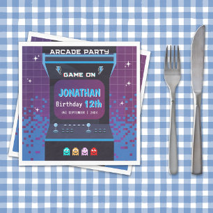 Servilleta De Papel Retro Arcade Birthday Party   Game On Design
