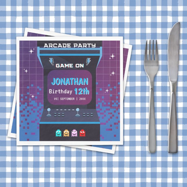 Servilleta De Papel Retro Arcade Birthday Party | Game On Design (Subido por el creador)