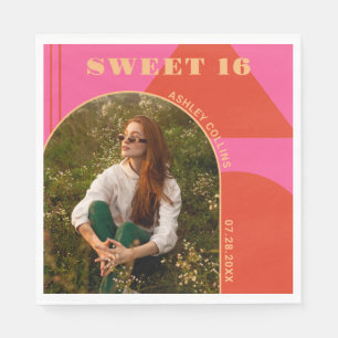 Servilleta De Papel Retro Arch rosa y Naranja foto dulce 16 cumpleaños