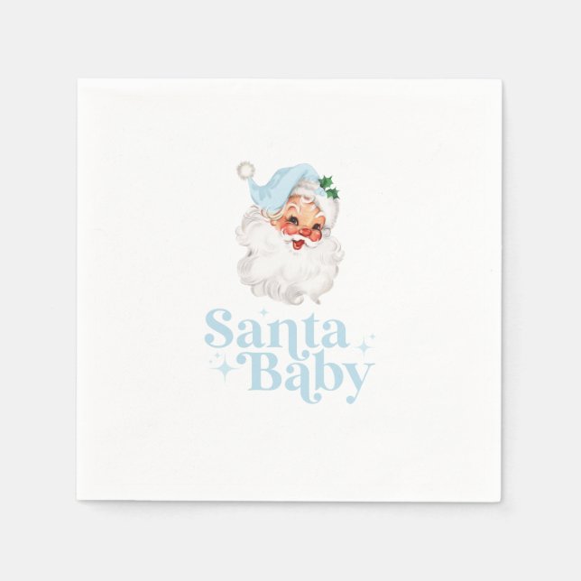 Servilleta De Papel Retro Azul Santa Bebé fiesta de bebé de Navidad (Anverso)