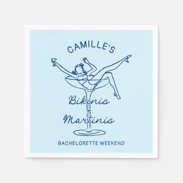Servilleta De Papel Retro Bikinis y Martinis Bachelorette Weekend (Anverso)