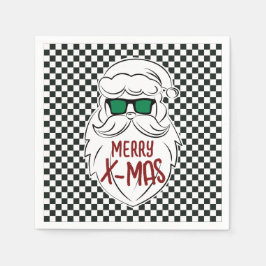 Servilleta De Papel Retro Black White Checkered Santa Claus Christmas