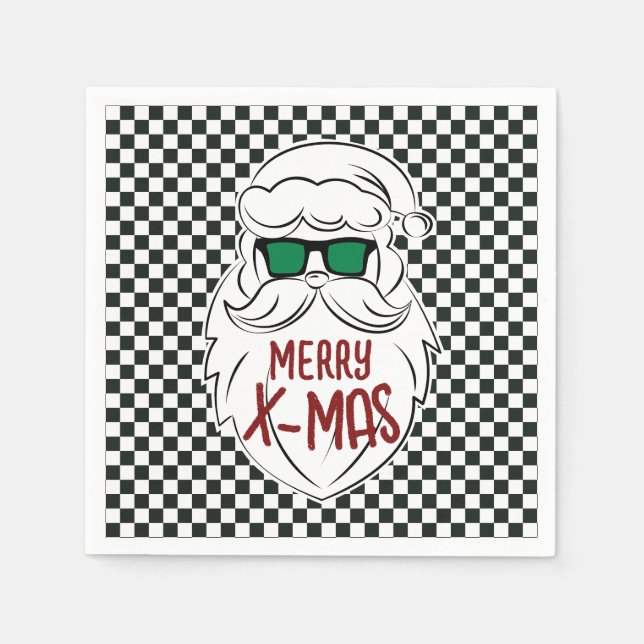 Servilleta De Papel Retro Black White Checkered Santa Claus Christmas (Anverso)
