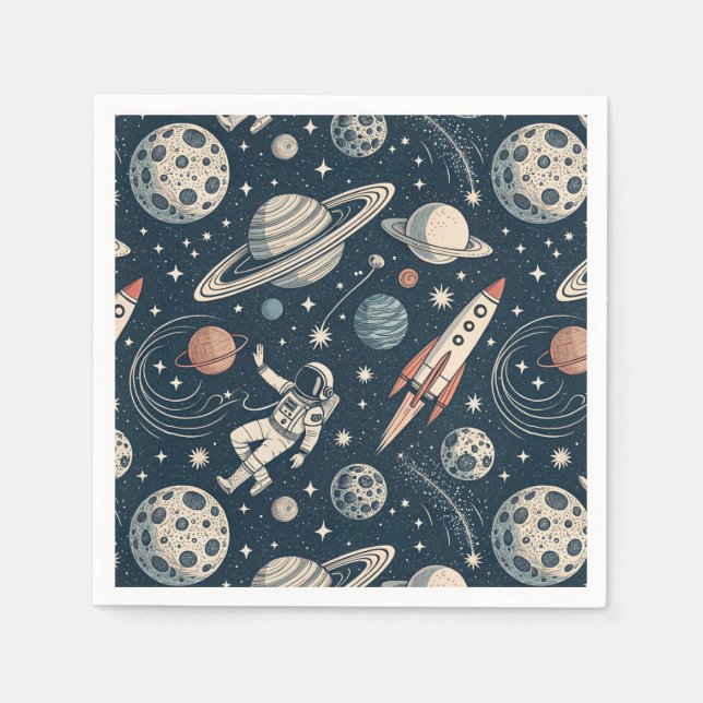 Servilleta De Papel Retro Blue Galaxy Exploration (Anverso)