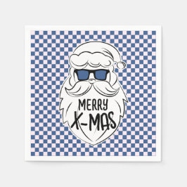 Servilleta De Papel Retro Blue Pink Checkered Santa Claus Christmas