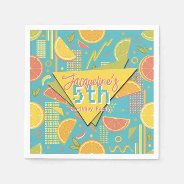 Servilleta De Papel Retro Blue Summer Citrus Fruit Birthday (Anverso)