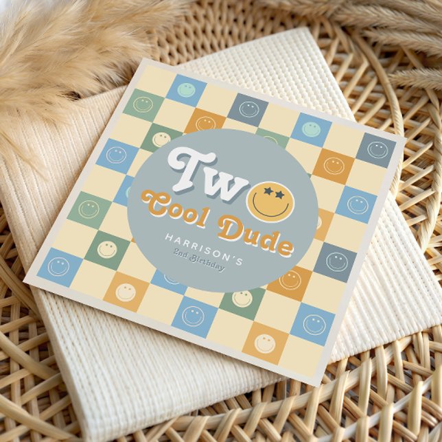 Servilleta De Papel Retro Blue Two Cool Dude Boys 2nd Birthday (Subido por el creador)