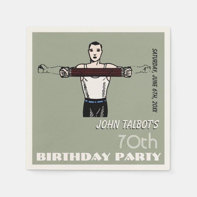 Servilleta De Papel Retro Bodybuilding 70th Birthday Party P Napkin (Anverso)