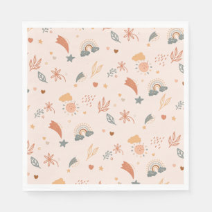 Servilleta De Papel Retro Boho acuarela Arcoiris Neutral