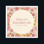 Servilleta De Papel Retro Boho Pink Floral Groovy Bat Mitzvah Personal<br><div class="desc">Retro Boho amarillo rosa Floral Groovy Personalizado Bat Mitzvah Napkins</div>