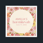 Servilleta De Papel Retro Boho Pink Floral Groovy Bat Mitzvah Personal<br><div class="desc">Retro Boho amarillo rosa Floral Groovy Personalizado Bat Mitzvah Napkins</div>