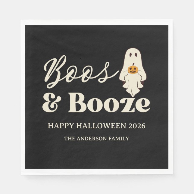 Servilleta De Papel Retro Boos & Booze Halloween espeluznante (Anverso)