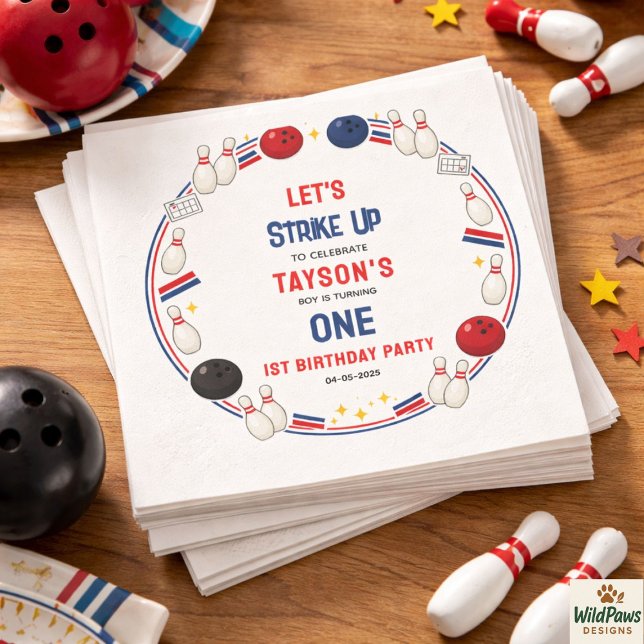 Servilleta De Papel Retro Bowling 1st Birthday Party – Fun Kids  (Retro Bowling 1st Birthday Party – Fun Kids Napkins
)