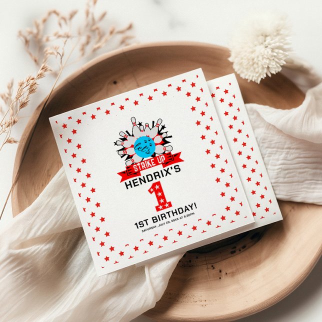 Servilleta De Papel Retro Bowling Kids 1st Birthday Party (Retro Bowling Kids 1st Birthday Party Napkins)