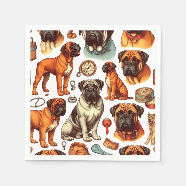 Servilleta De Papel Retro Bullmastiff Seamless (Anverso)