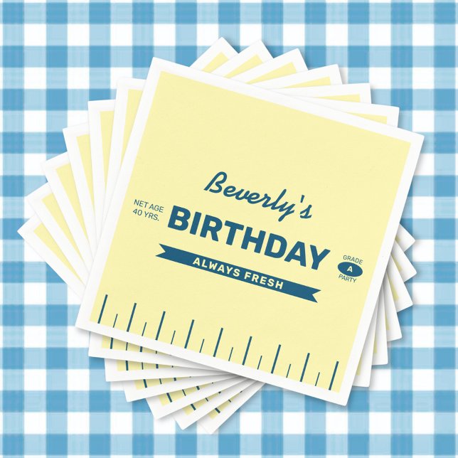Servilleta De Papel Retro Butter Stick Personalized Birthday Party (Custom yellow butter stick napkins for a fresh birthday celebration for any year.)