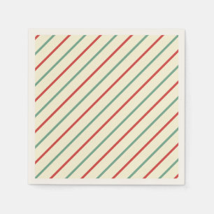 Servilleta De Papel Retro Candy Cane Navidades Strips Red Green