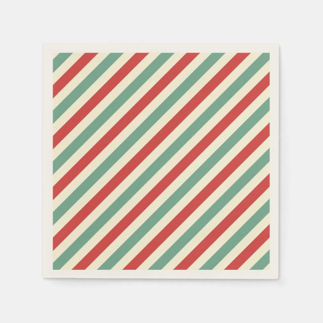 Servilleta De Papel Retro Candy Cane Navidades Strips Red Green (Anverso)