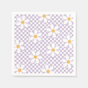 Servilleta De Papel Retro Checker Lila Daisy cumpleaños