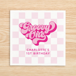 Servilleta De Papel Retro Checker Rosa Caliente Groovy One