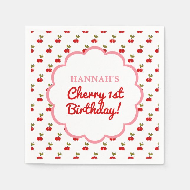 Servilleta De Papel Retro Cherry Fiesta fotográfico de cumpleaños 1 (Anverso)
