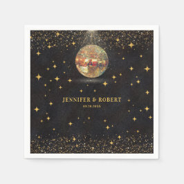 Servilleta De Papel Retro Chic Black Gold Glitter Disco Balls Wedding
