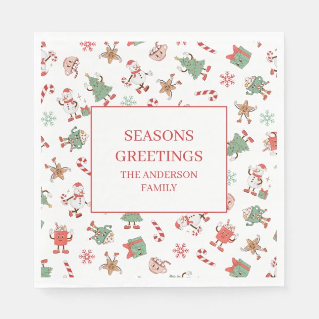 Servilleta De Papel Retro Chillin' Con Mis Navidades Snowmies (Anverso)