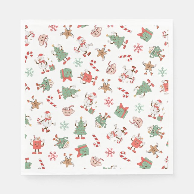 Servilleta De Papel Retro Chillin' Con Mis Navidades Snowmies (Anverso)