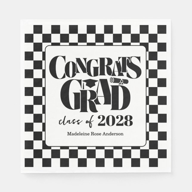 Servilleta De Papel Retro Class of Congrats Graduation Black  (Anverso)