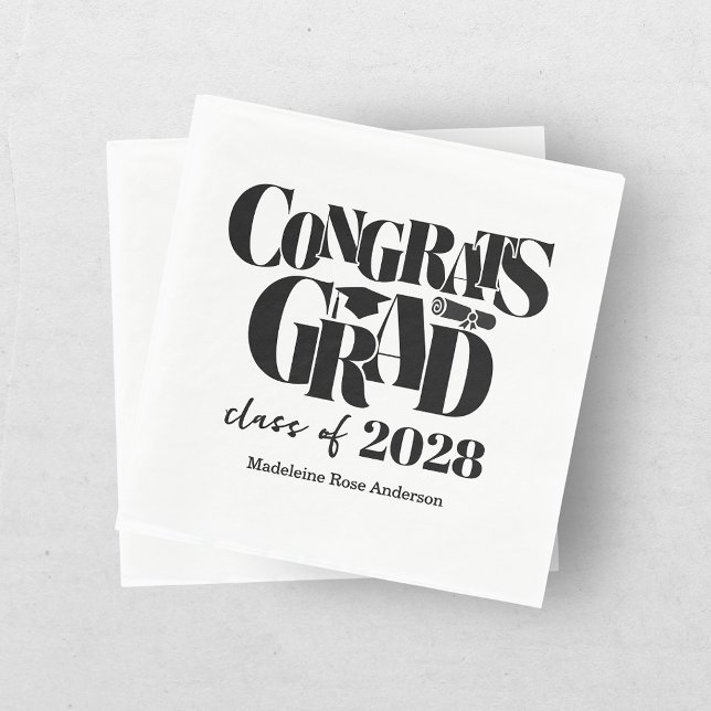 Servilleta De Papel Retro Class of Congrats Graduation Black  (Subido por el creador)