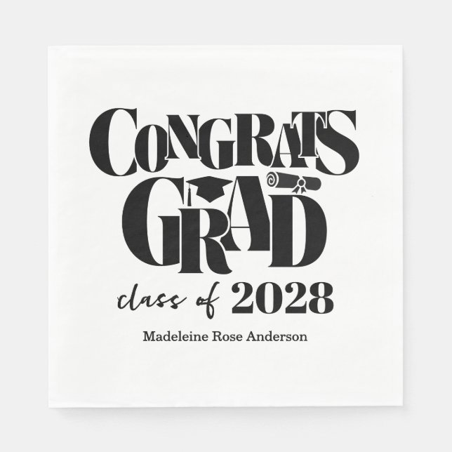 Servilleta De Papel Retro Class of Congrats Graduation Black  (Anverso)