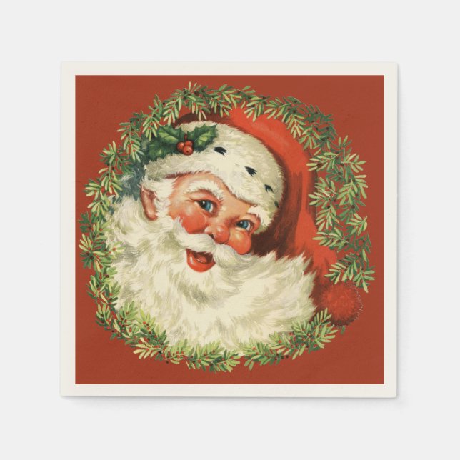 Servilleta De Papel Retro Cute Chubby Santa Wreath Navidades de vacaci (Anverso)