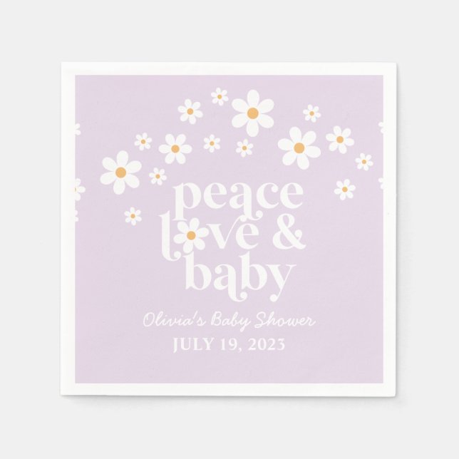 Servilleta De Papel Retro Daisy boho Paz Amor Ducha de bebé lila (Anverso)