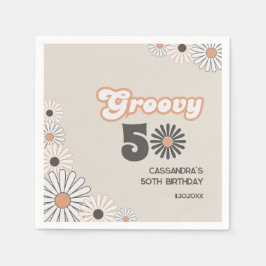 Servilleta De Papel Retro Daisy Boho Terracotta Natural 50th Birthday